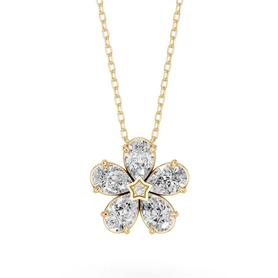 Yellow gold Floral Diamond Cluster Pendant