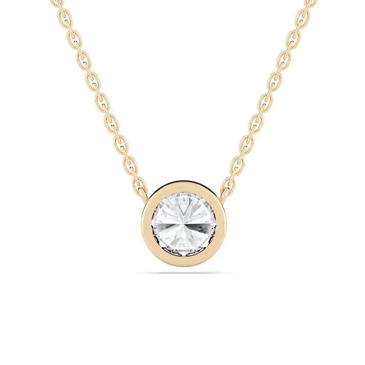 Yellow gold Round Cut Bezel Solitaire Pendant