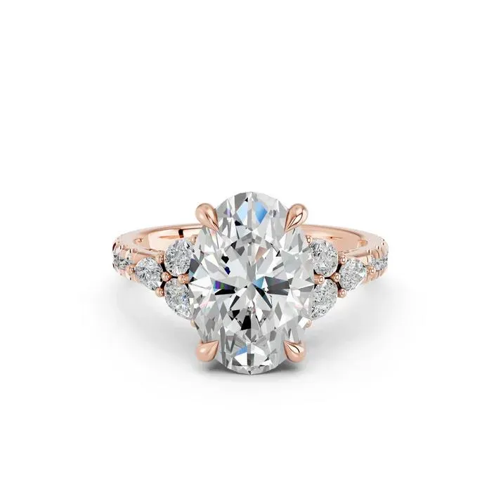 Rose gold Oval Cut Engagement Ring With Floral Side Clusters