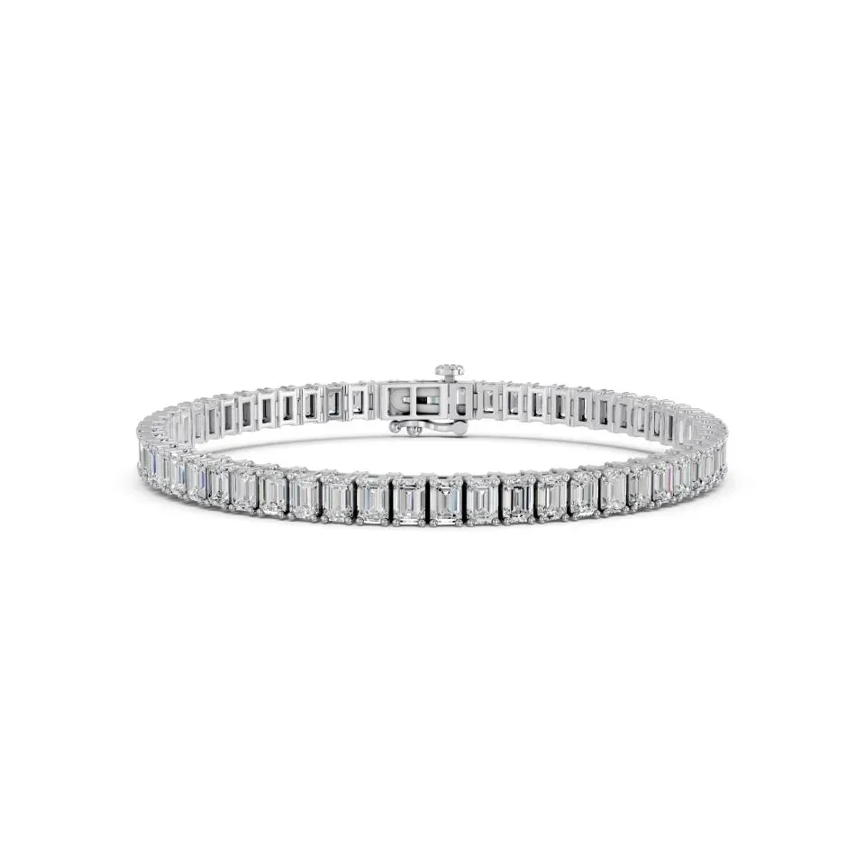 Silver Emerald Cut Tennis Bracelet (n-s) - KJB7121
