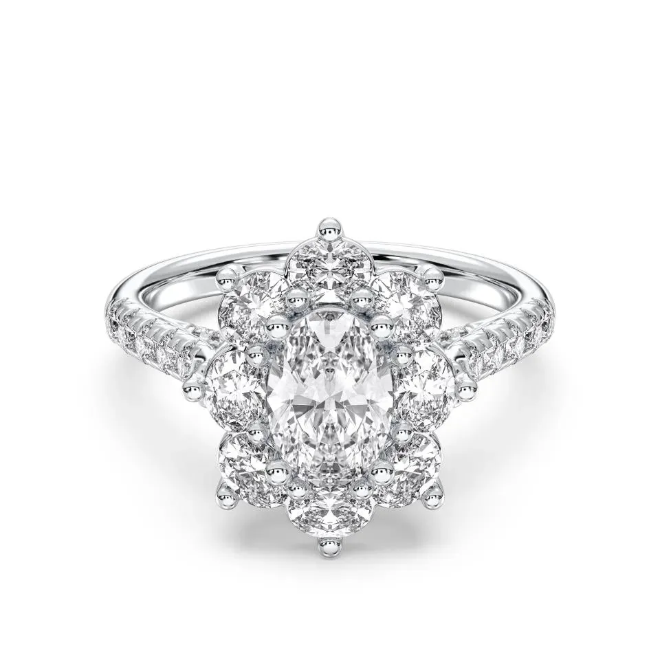 White gold Oval Cut Halo Cluster Engagement Ring