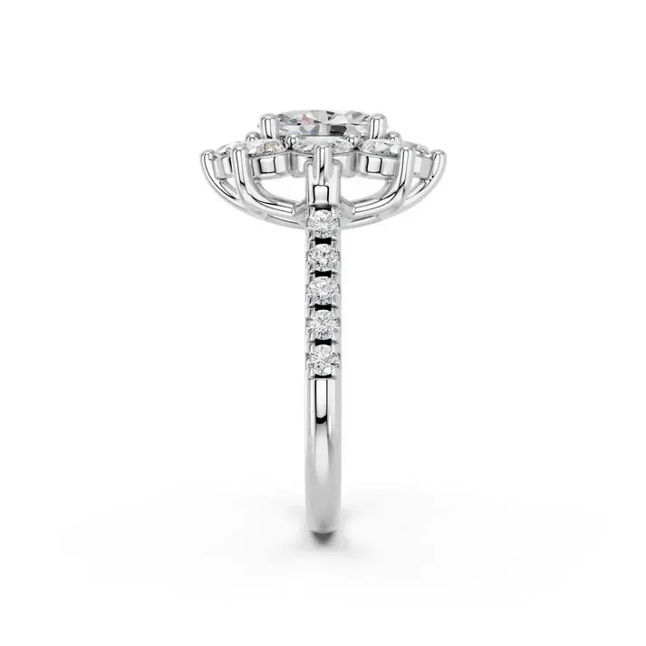 White gold Oval Cut Halo Cluster Engagement Ring
