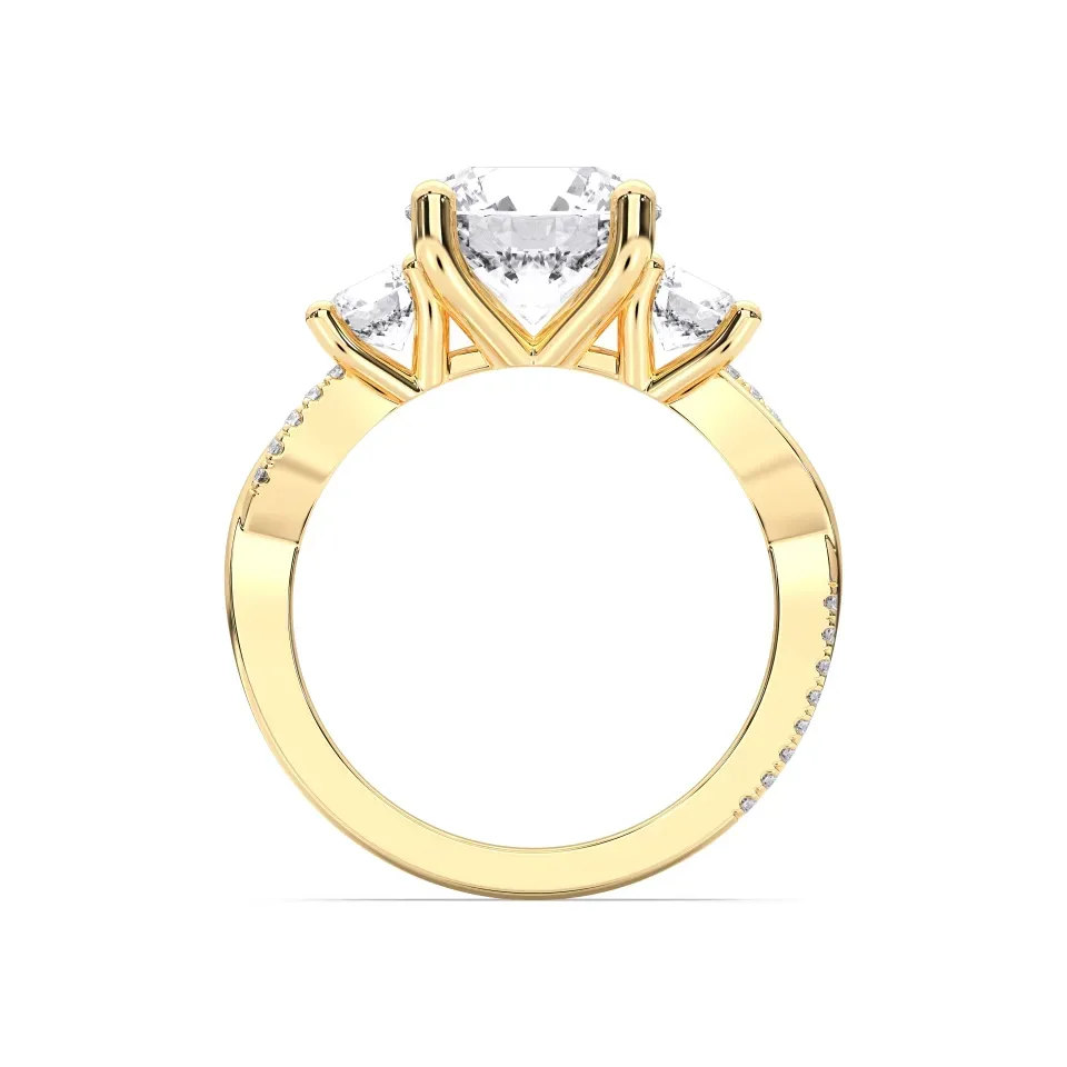 Yellow gold Round Cut Trinity Side Stone Ring