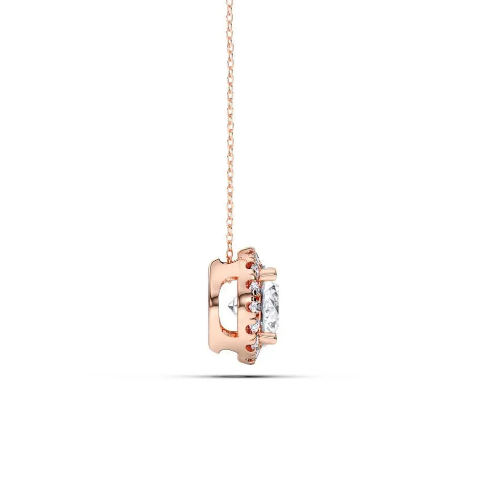 Rose gold Round Cut Halo Solitaire Pendant