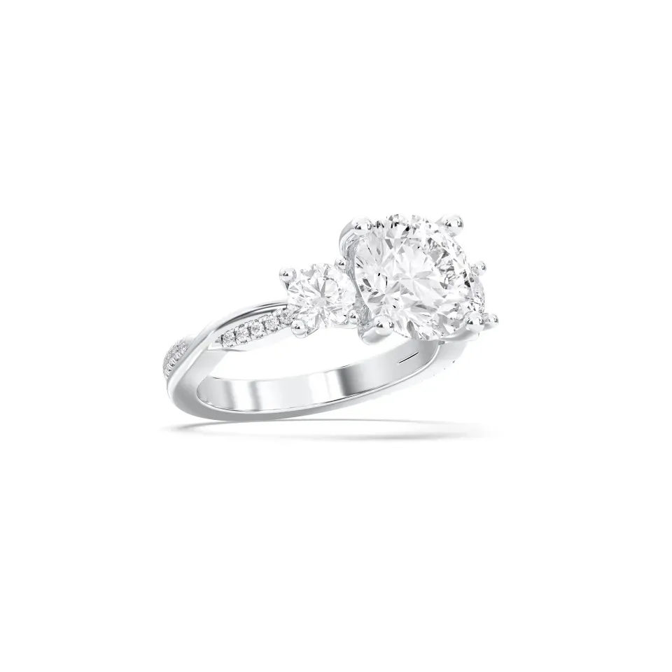White gold Round Cut Trinity Side Stone Ring