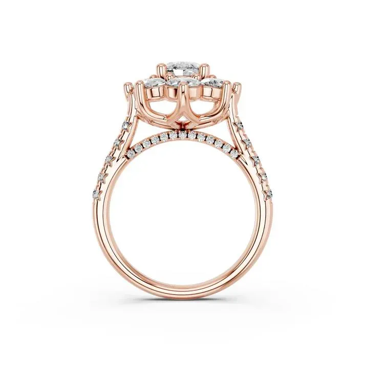 Rose gold Oval Cut Halo Cluster Engagement Ring