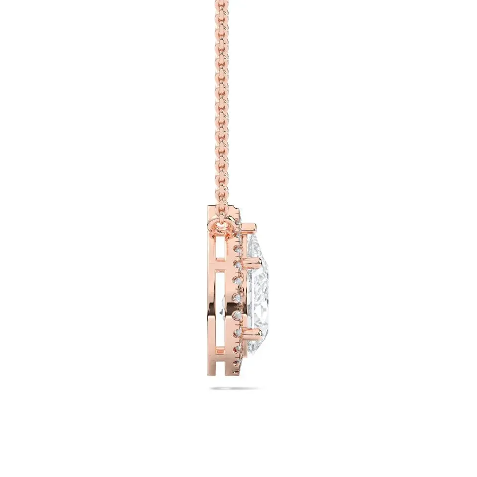 Rose gold Pear Cut Halo Solitaire Pendant