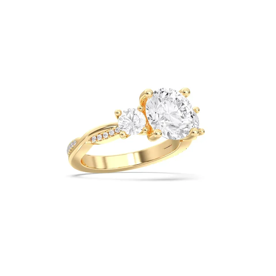 Yellow gold Round Cut Trinity Side Stone Ring