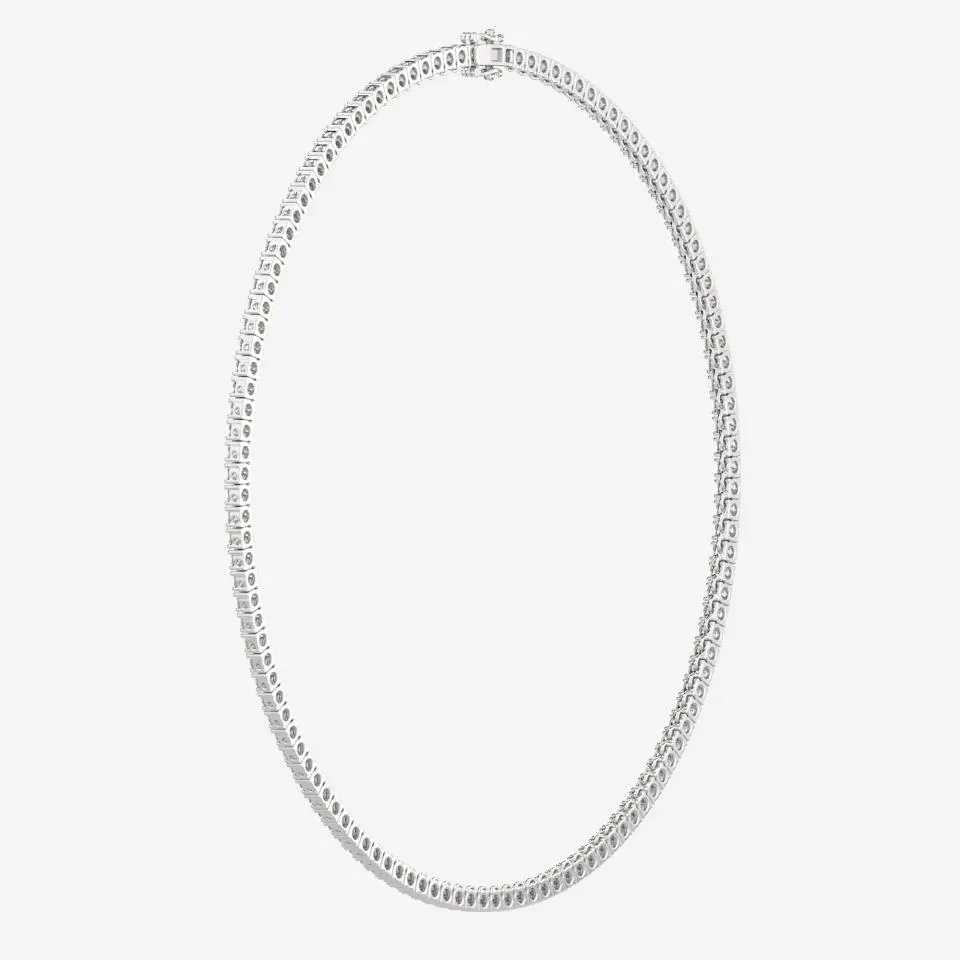 Silver Round Cut Tennis Necklace - KJN7265