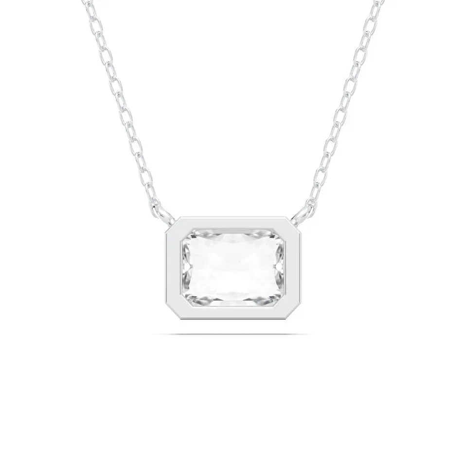 Silver Radiant Cut Bezel Solitaire Pendant
