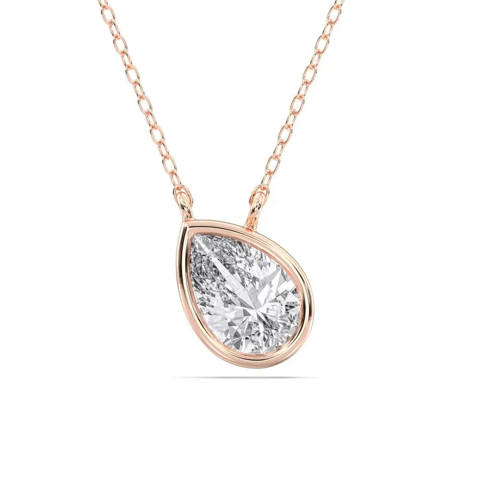 Rose gold Pear Cut Bezel Solitaire Pendant