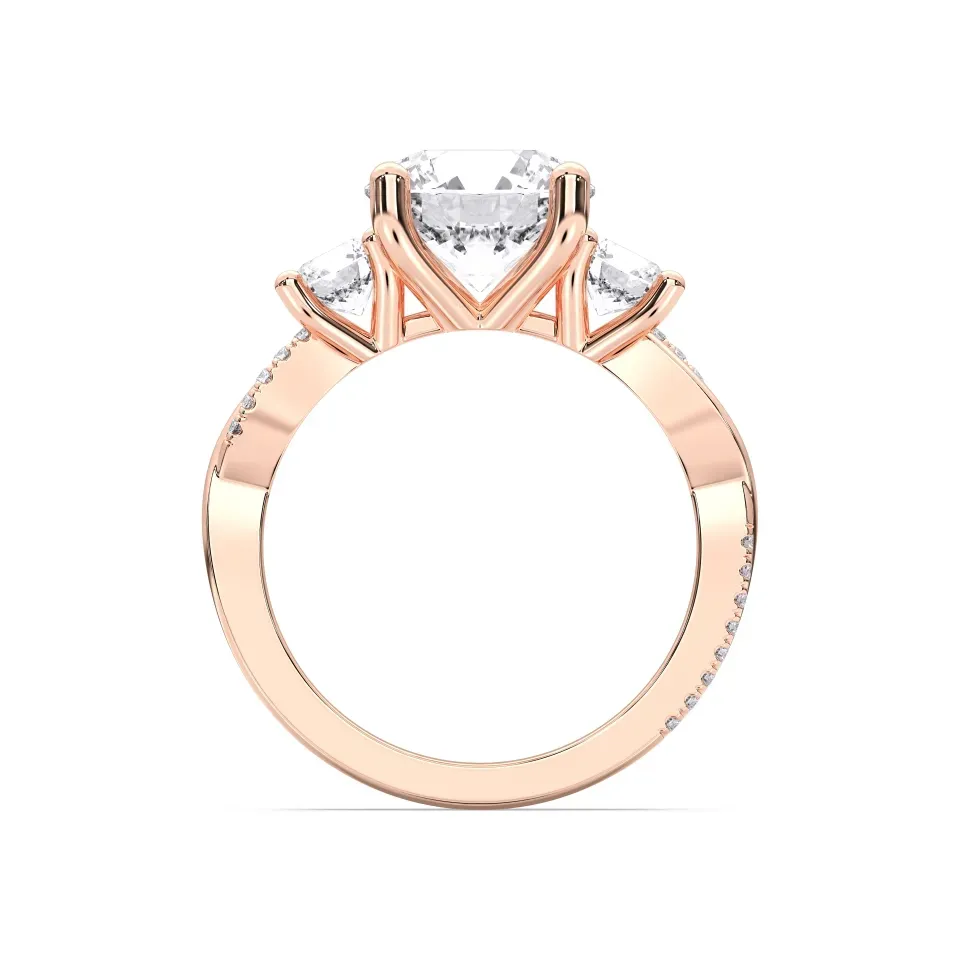 Rose gold Round Cut Trinity Side Stone Ring