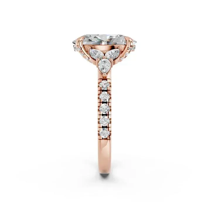 Rose gold Oval Cut Engagement Ring With Floral Side Clusters