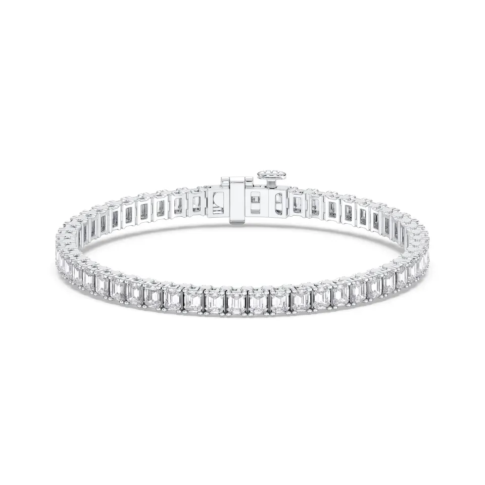 White gold Emerald Cut Tennis Bracelet (n-s) - KJB14227