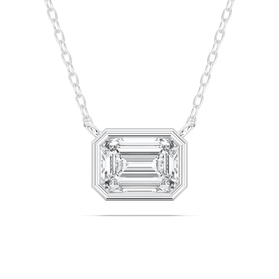 Silver Emerald Cut Bezel Solitaire Pendant