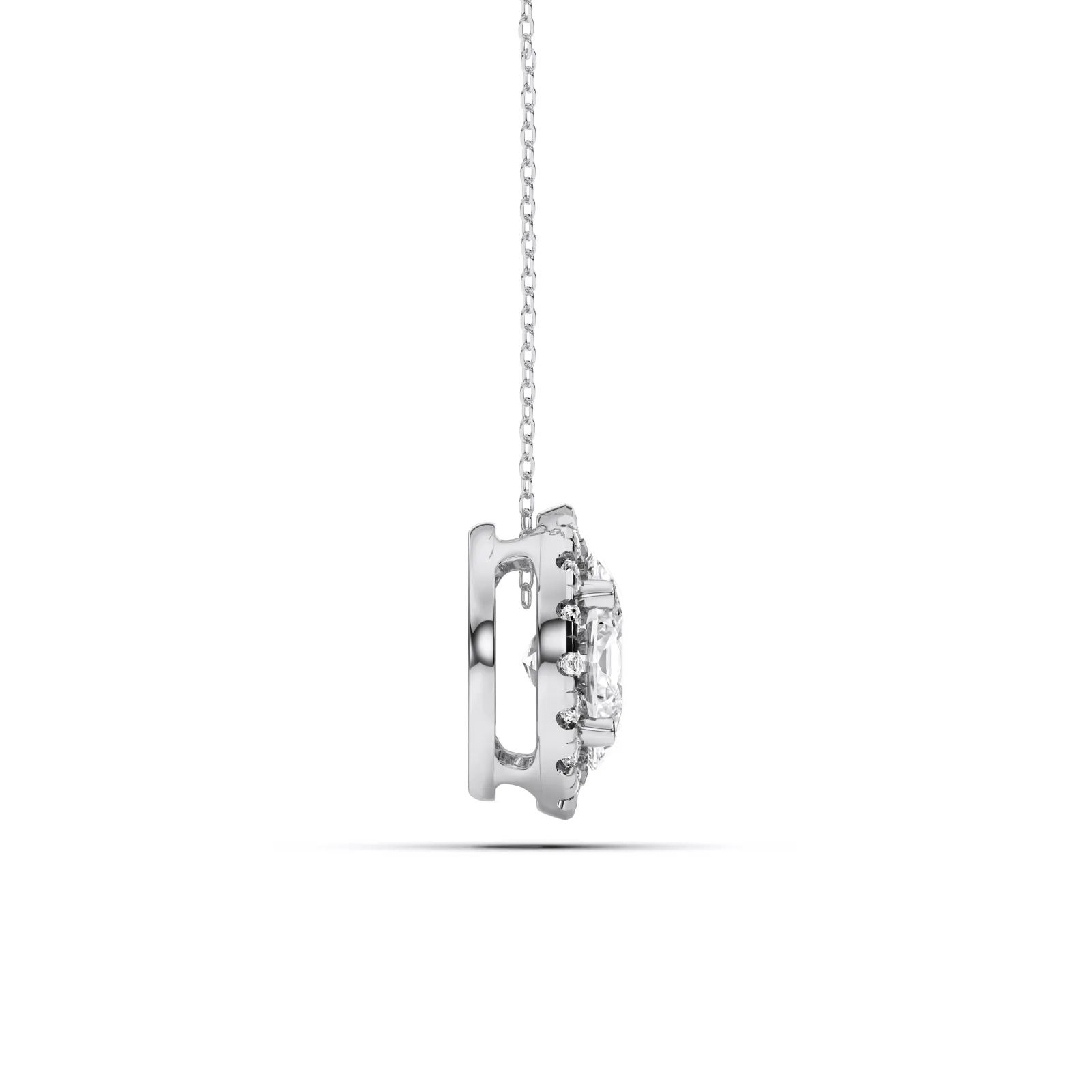 White gold Oval Cut Halo Solitaire Pendant