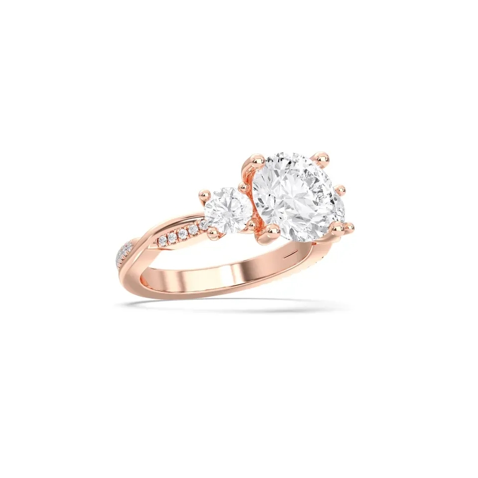 Rose gold Round Cut Trinity Side Stone Ring