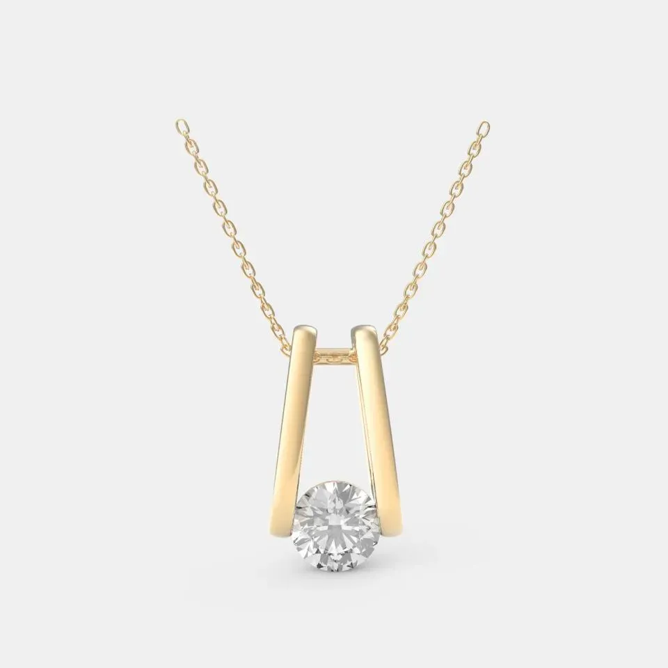 Yellow gold Round Cut Floating Solitaire Pendant