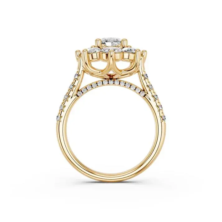 Yellow gold Oval Cut Halo Cluster Engagement Ring