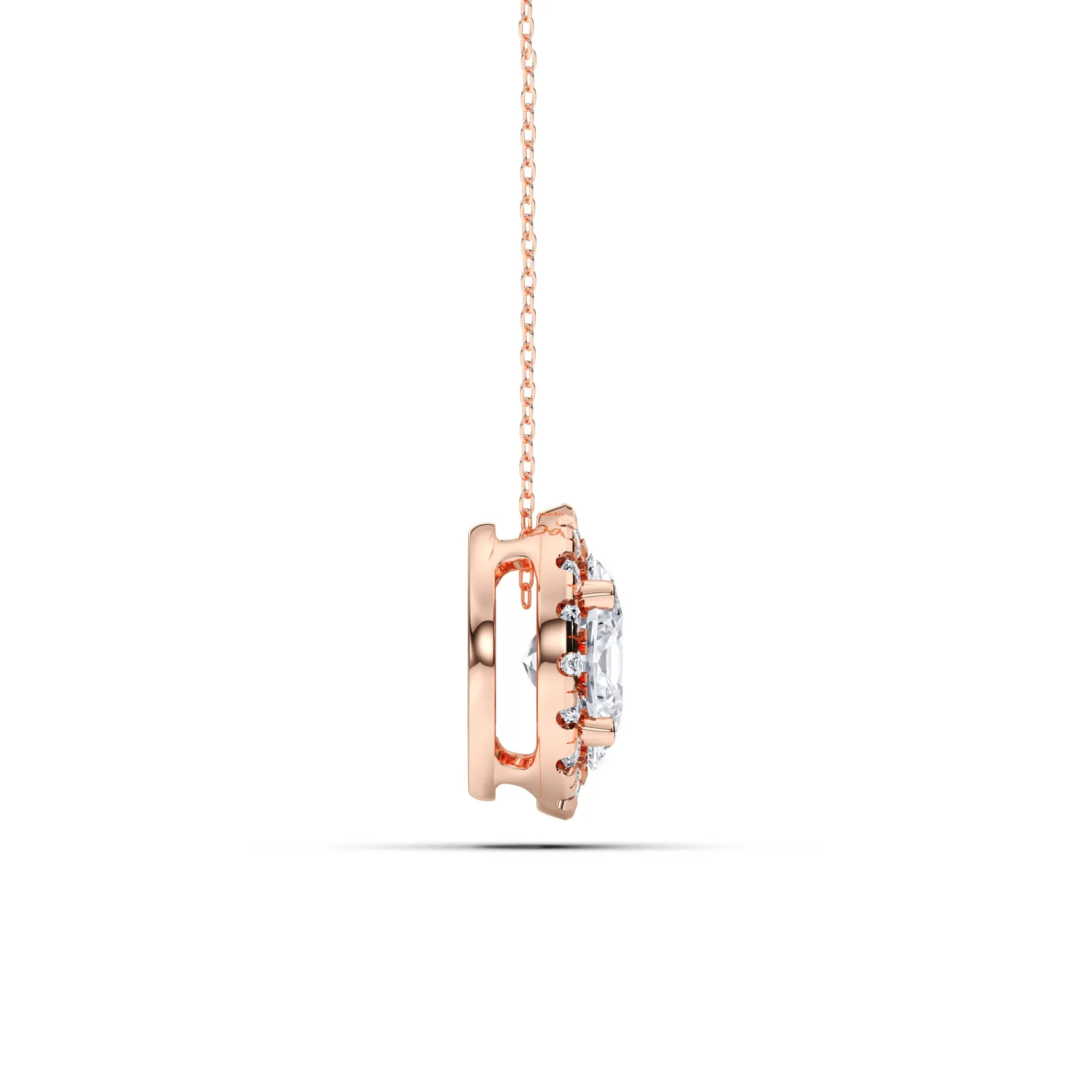 Rose gold Oval Cut Halo Solitaire Pendant