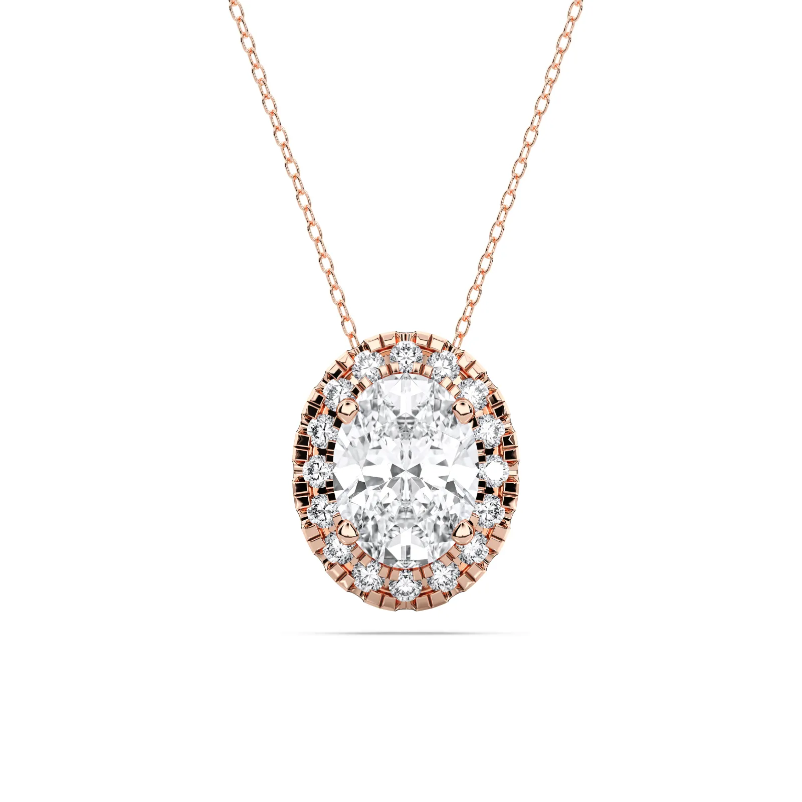 Rose gold Oval Cut Halo Solitaire Pendant