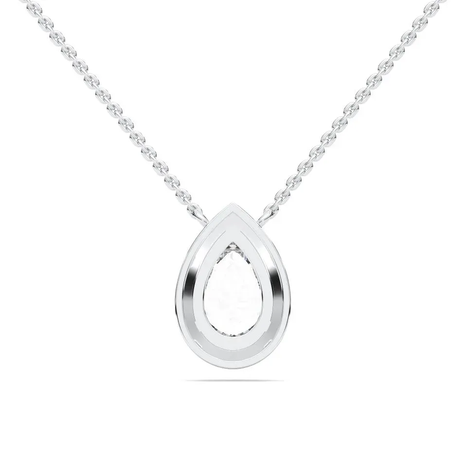 White gold Pear Cut Halo Solitaire Pendant
