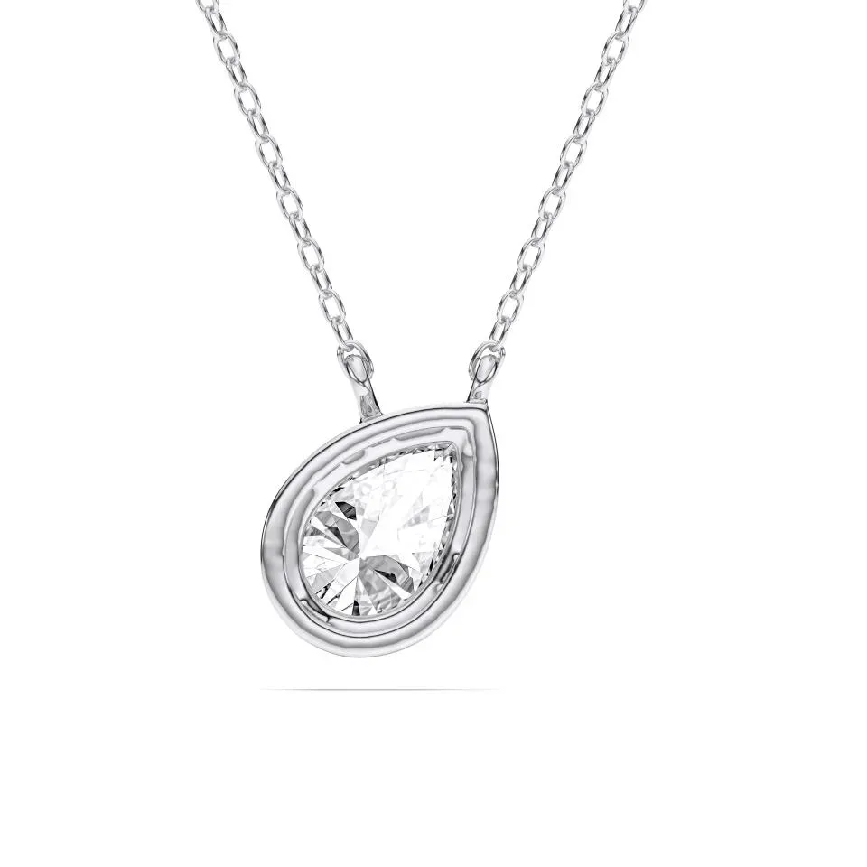 White gold Pear Cut Bezel Solitaire Pendant