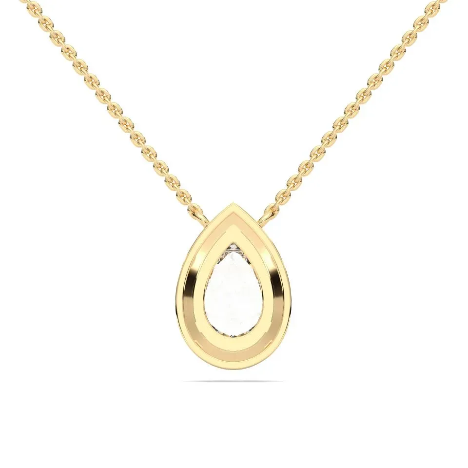 Yellow gold Pear Cut Halo Solitaire Pendant
