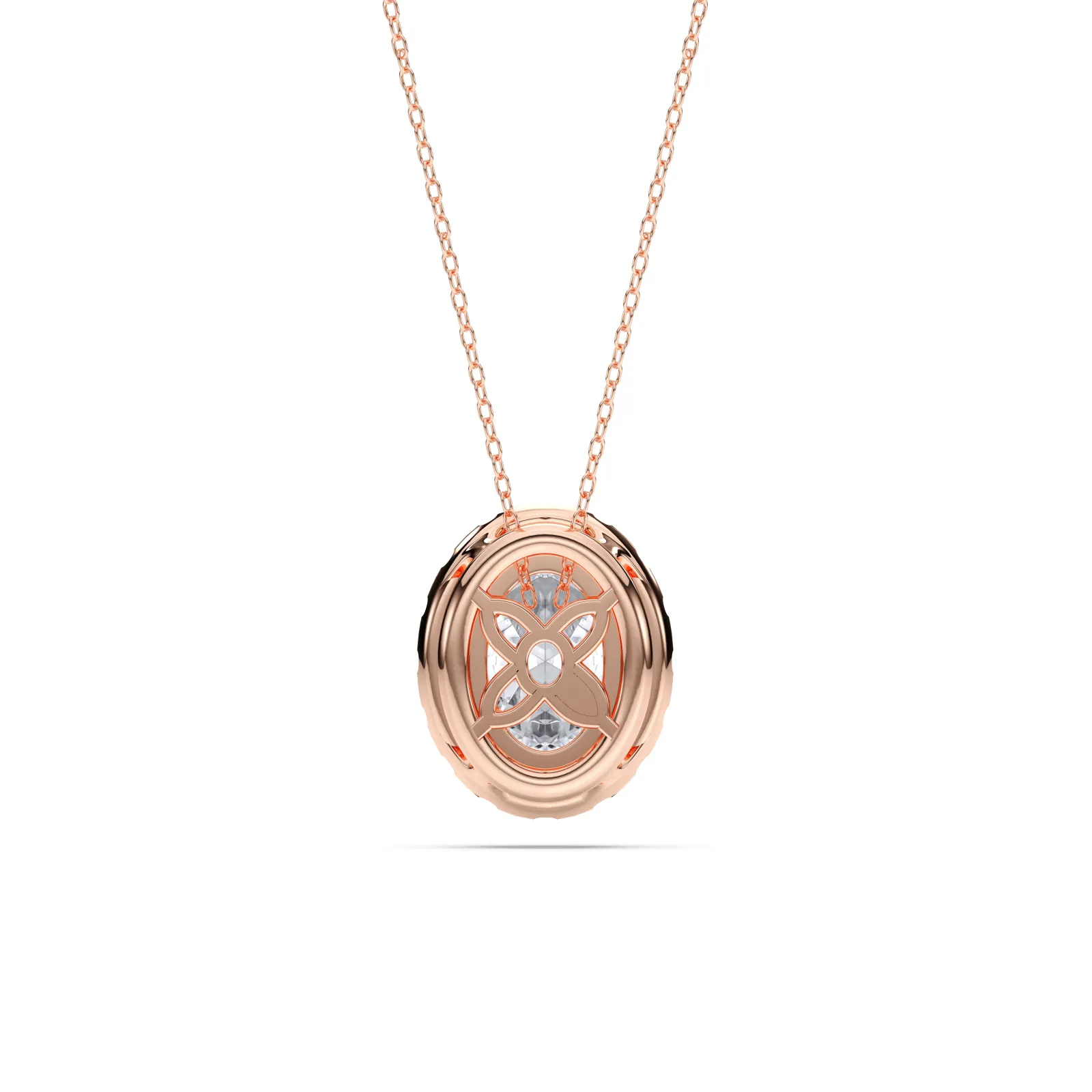 Rose gold Oval Cut Halo Solitaire Pendant