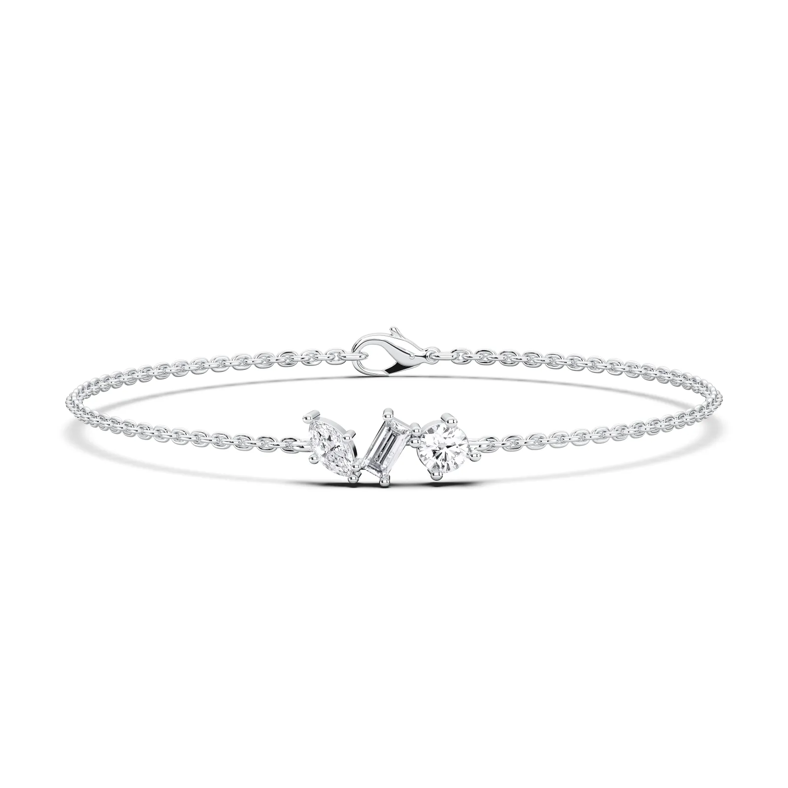 Silver 3stone Multishape Bracelet