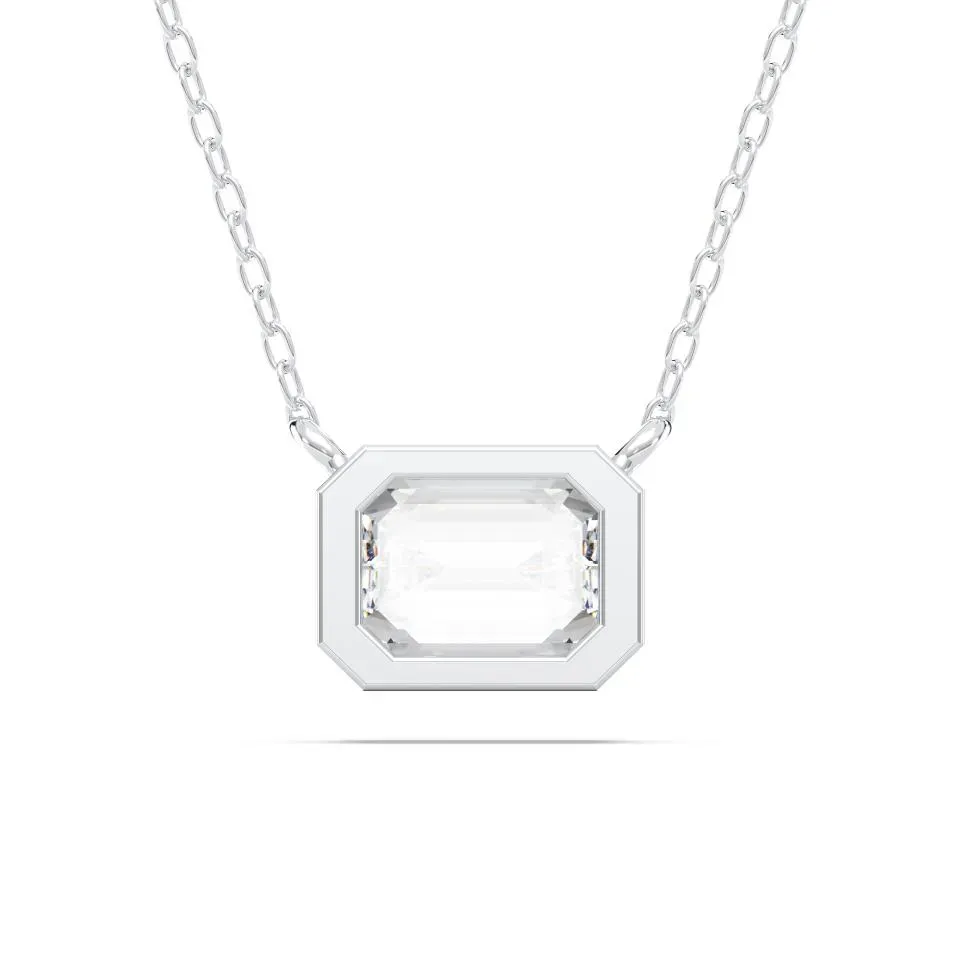 Silver Emerald Cut Bezel Solitaire Pendant