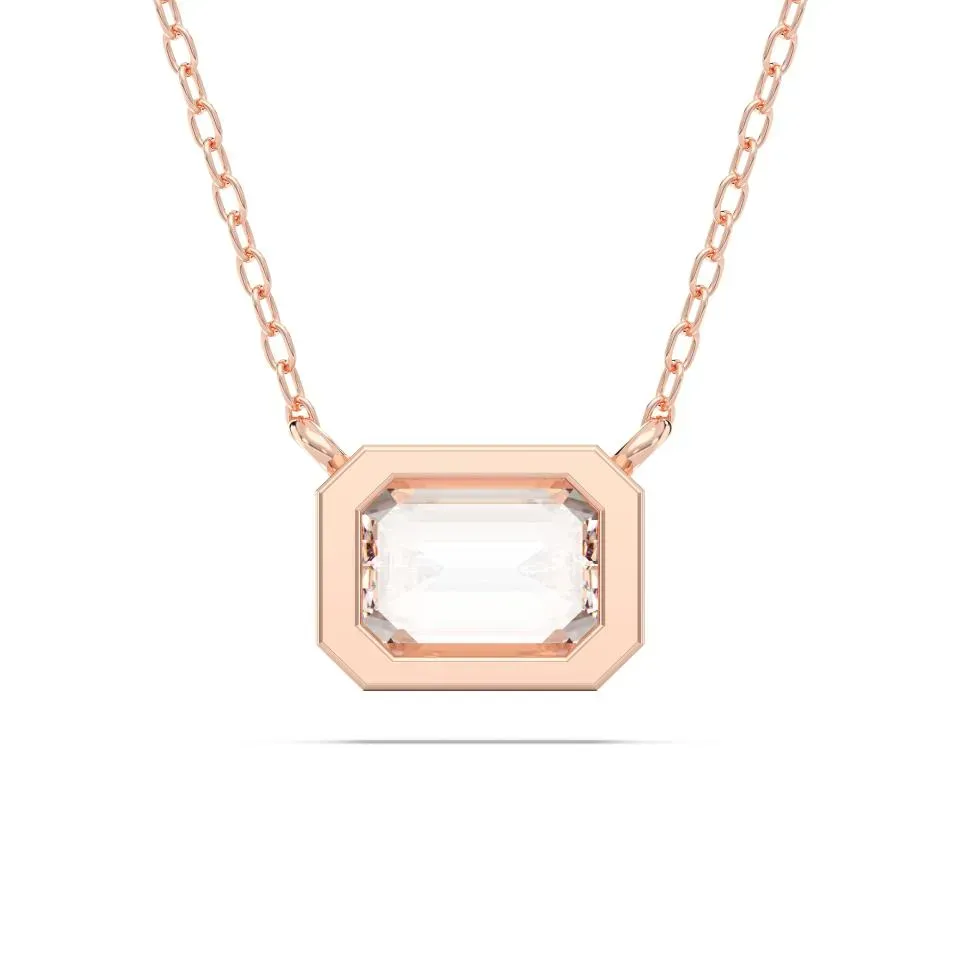Rose gold Emerald Cut Bezel Solitaire Pendant