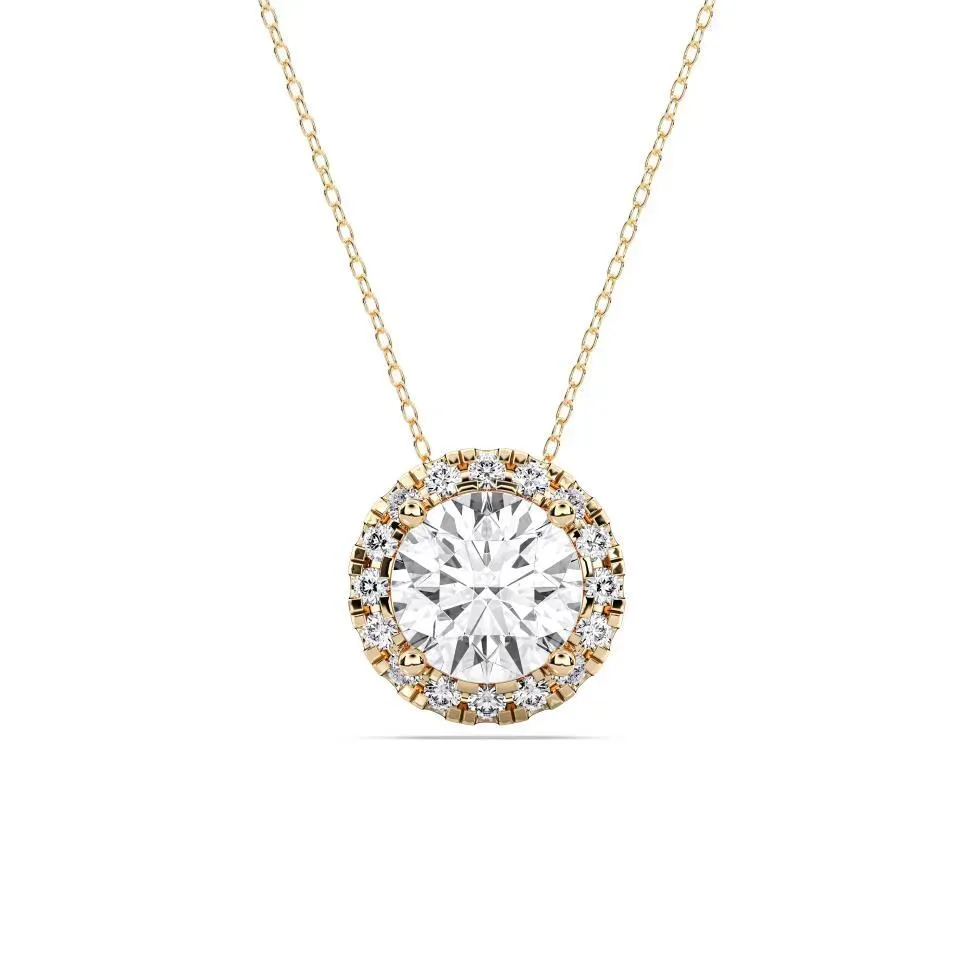 Yellow gold Round Cut Halo Solitaire Pendant