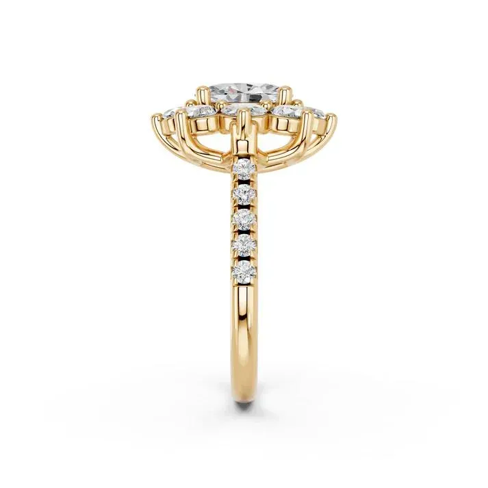 Yellow gold Oval Cut Halo Cluster Engagement Ring