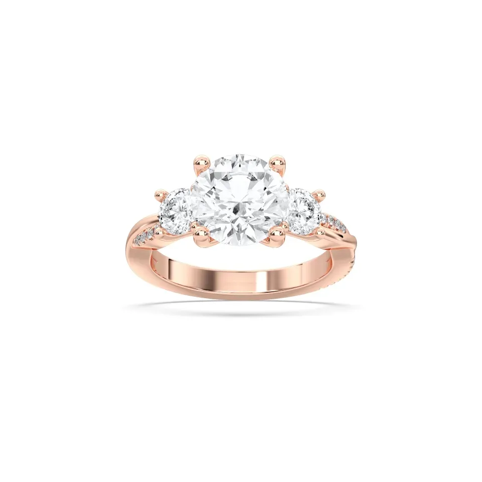 Rose gold Round Cut Trinity Side Stone Ring