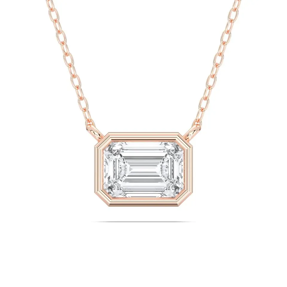 Rose gold Emerald Cut Bezel Solitaire Pendant