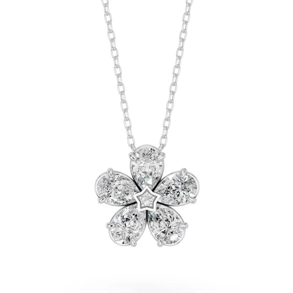 White gold Floral Diamond Cluster Pendant