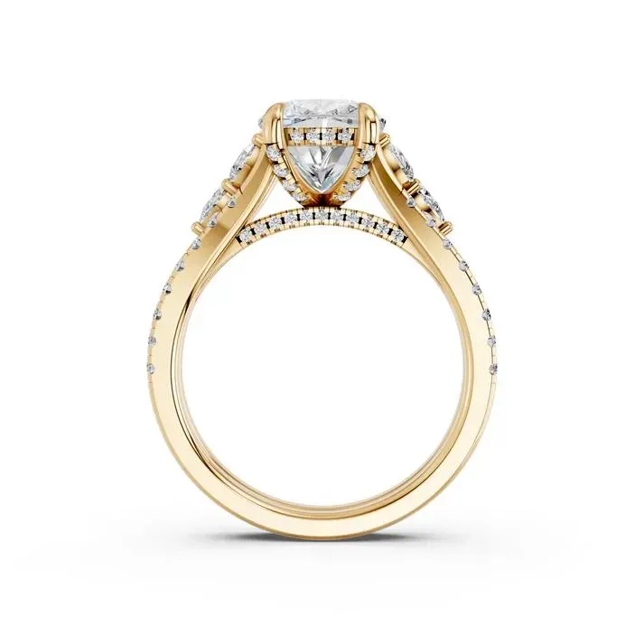 Yellow gold Cushion Cut High End Hidden Halo Ring