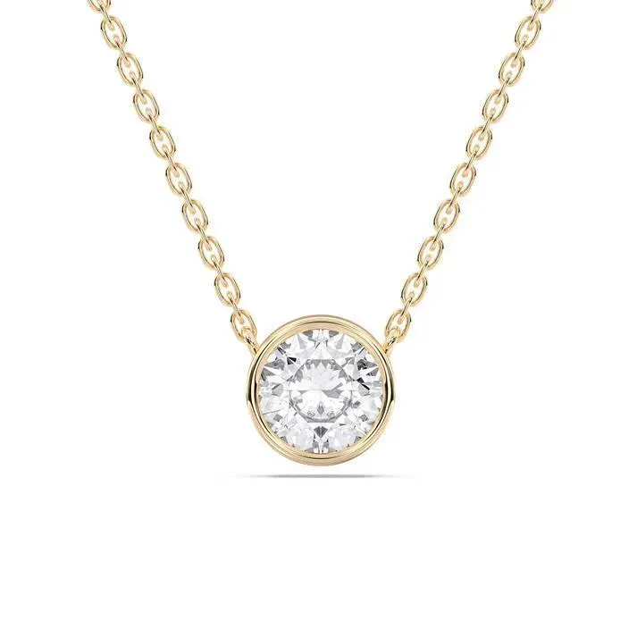 Yellow gold Round Cut Bezel Solitaire Pendant