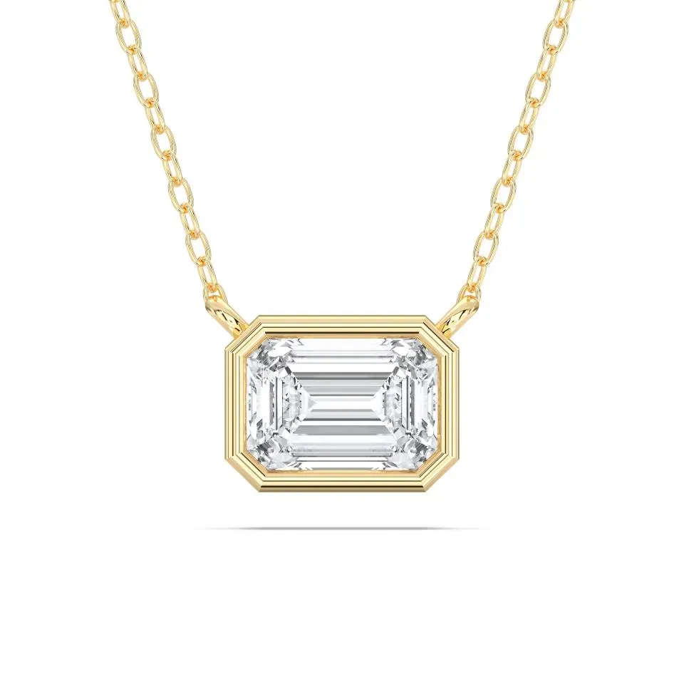 Yellow gold Emerald Cut Bezel Solitaire Pendant