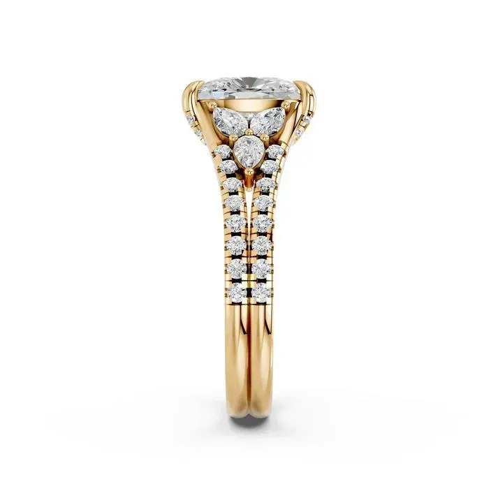 Yellow gold Cushion Cut High End Hidden Halo Ring
