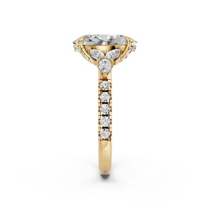 Yellow gold Oval Cut Engagement Ring With Floral Side Clusters