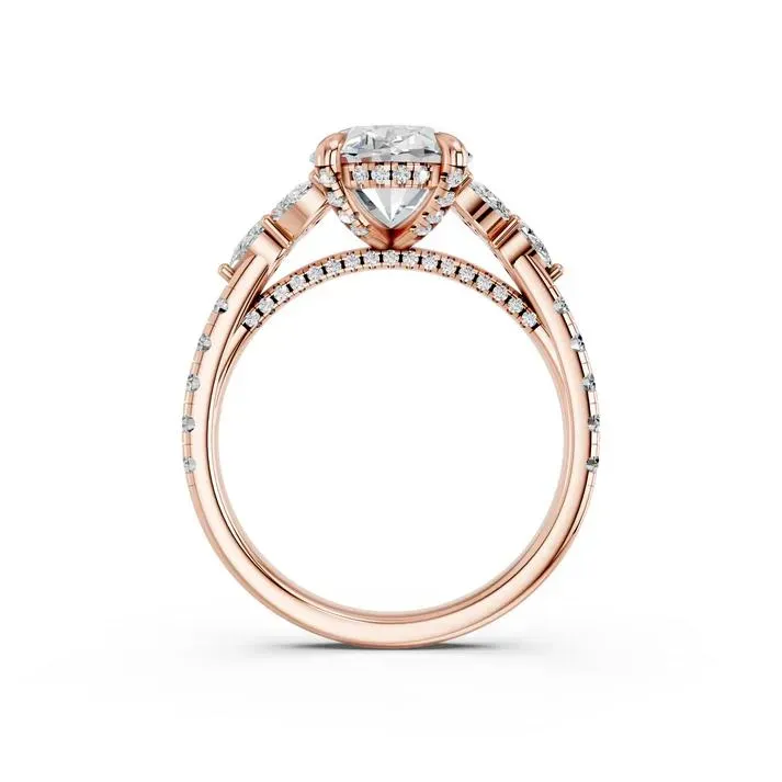 Rose gold Oval Cut Engagement Ring With Floral Side Clusters