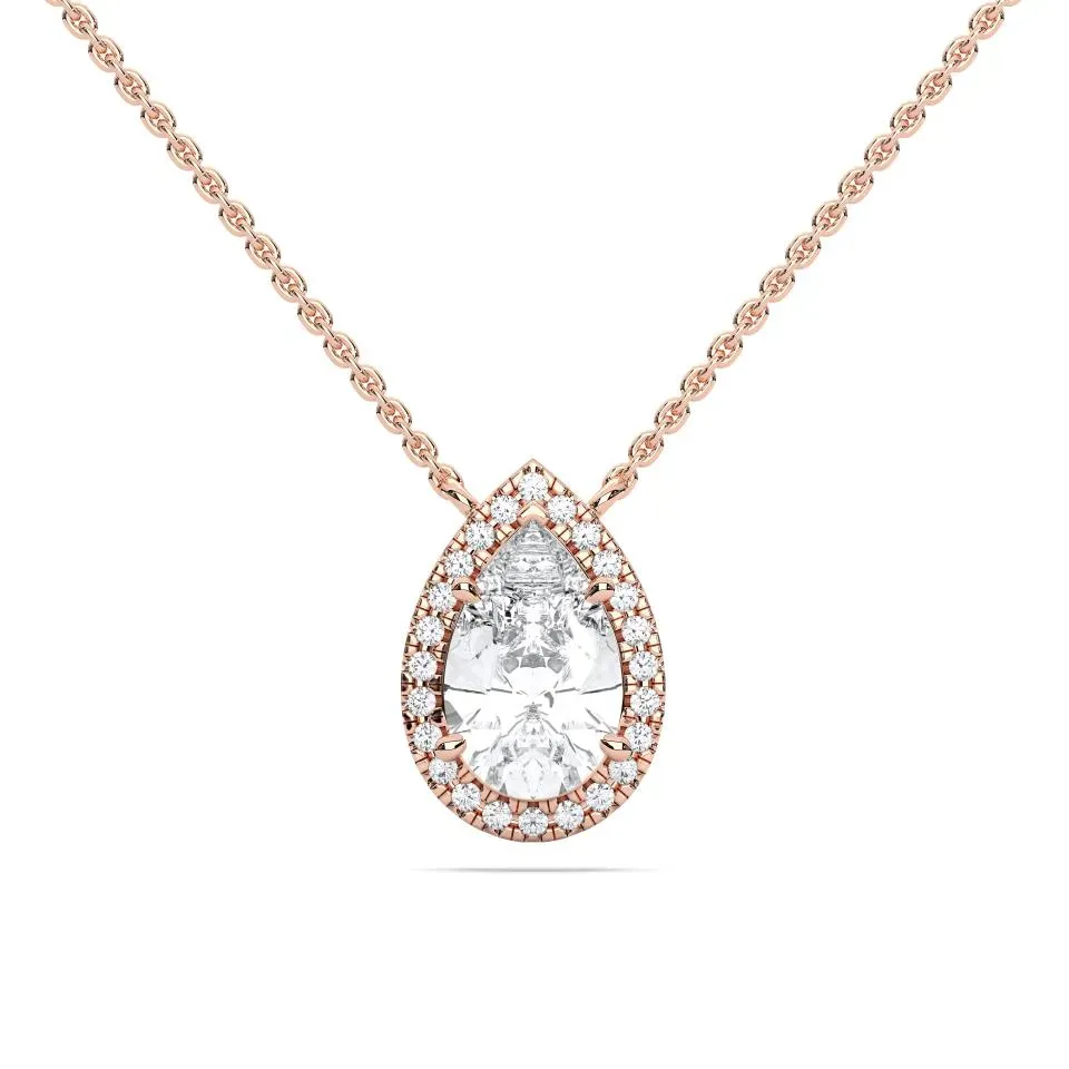 Rose gold Pear Cut Halo Solitaire Pendant