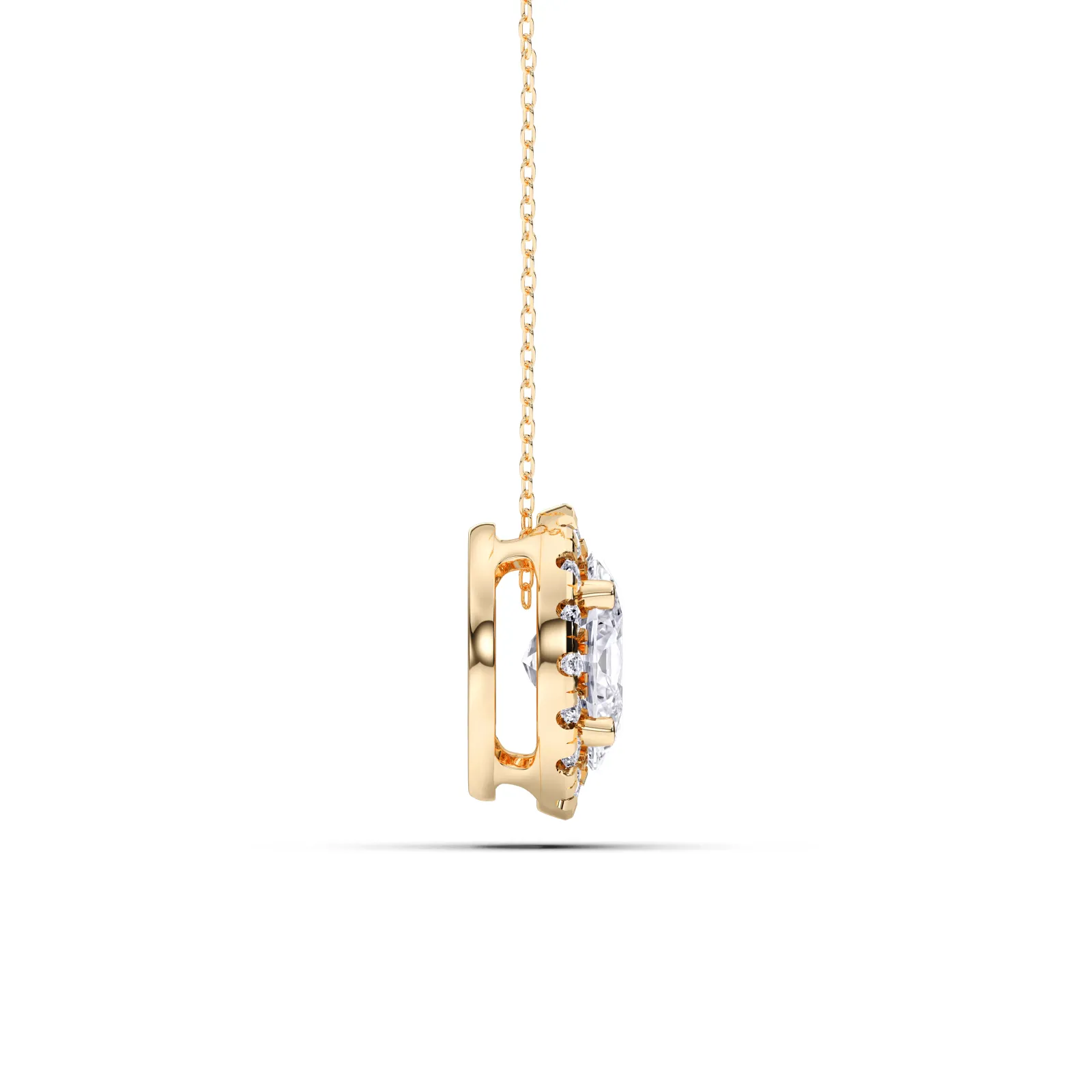 Yellow gold Oval Cut Halo Solitaire Pendant