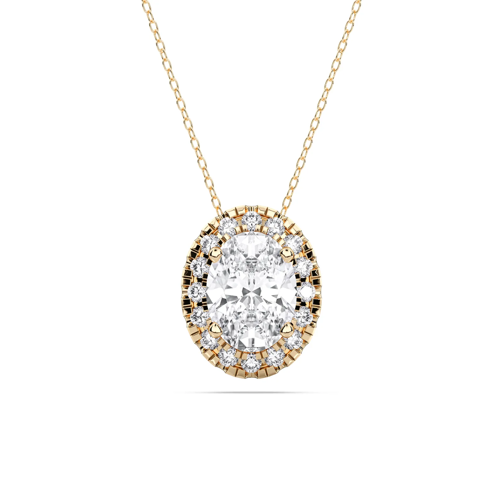 Yellow gold Oval Cut Halo Solitaire Pendant