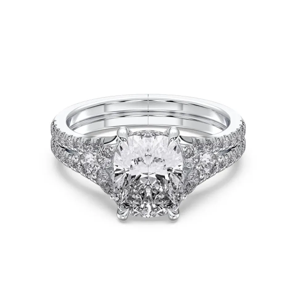 White gold Cushion Cut High End Hidden Halo Ring