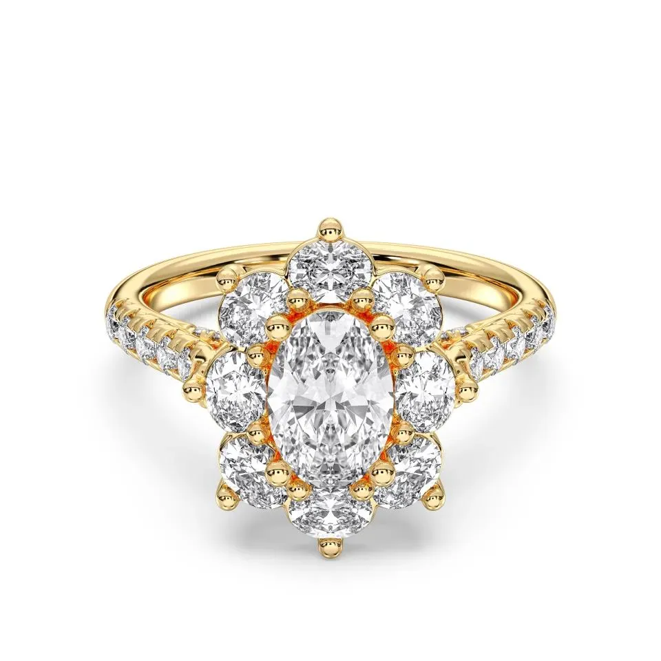 Yellow gold Oval Cut Halo Cluster Engagement Ring