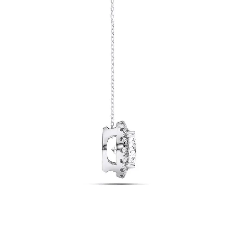 White gold Round Cut Halo Solitaire Pendant