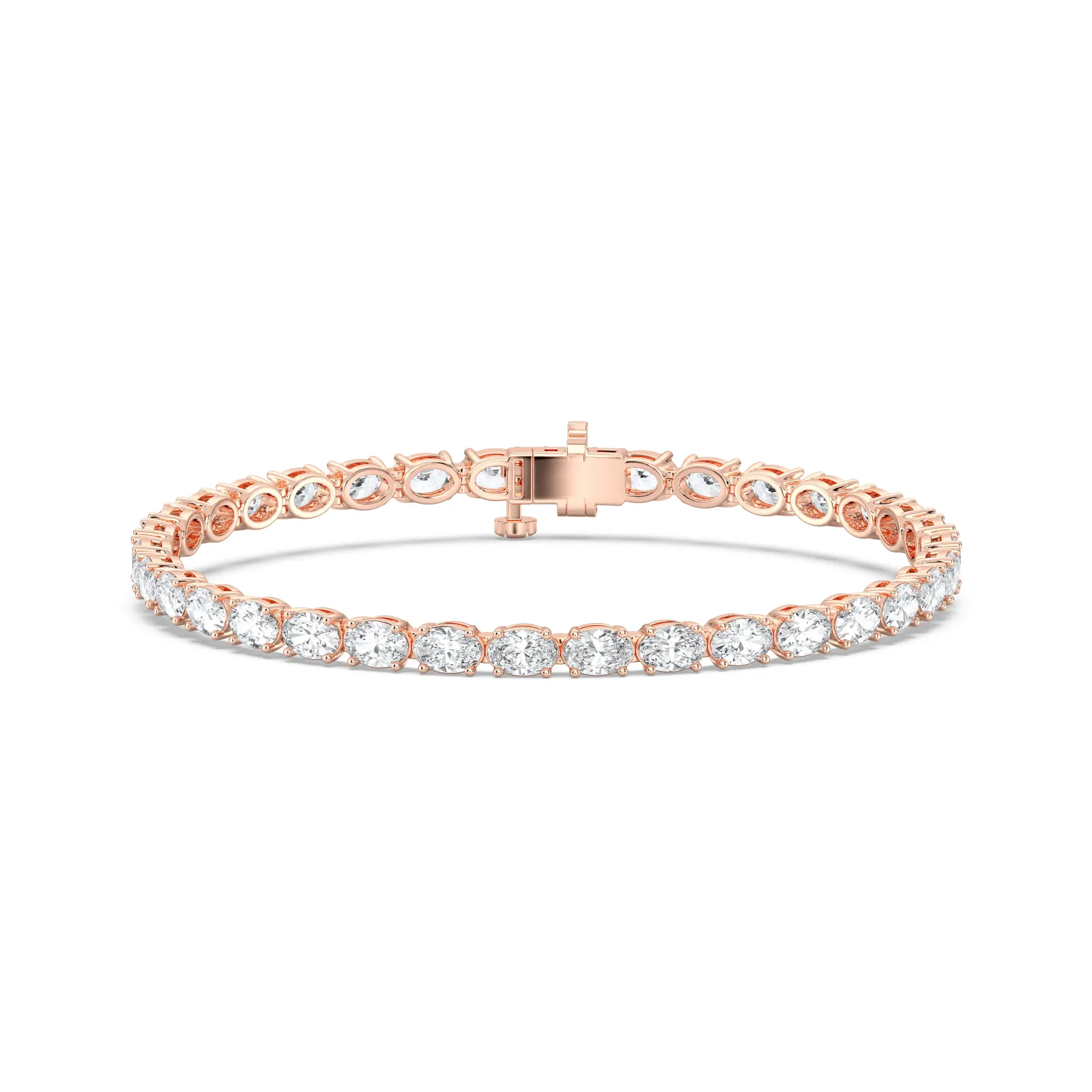 Rose gold Oval Cut Tennis Bracelet (e-w) - KJB8227